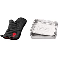 Weber 6472 Manopla de Barbacoa- Negro- 22 x 40 cm + 6416 - Bandejas de Goteo Aluminio Grandes (10 uds)